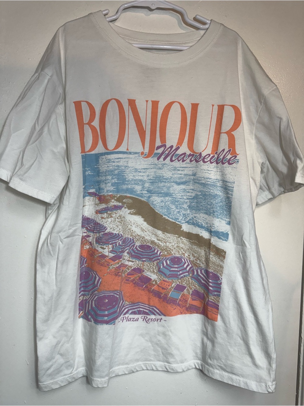 4/$10 bundles Bonjour Marseille Graphic Tee - White with Orange, Blue, Purple